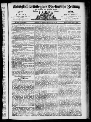 Königlich privilegirte Berlinische Zeitung von Staats- und gelehrten Sachen vom 09.01.1874