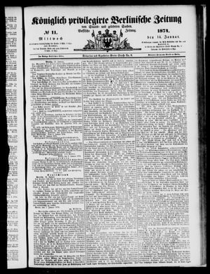 Königlich privilegirte Berlinische Zeitung von Staats- und gelehrten Sachen vom 14.01.1874