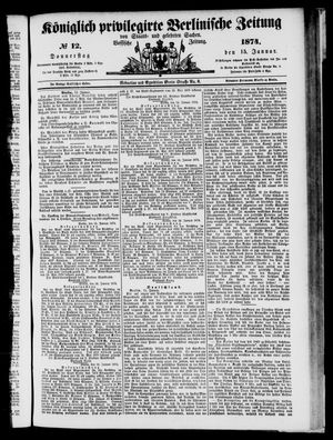 Königlich privilegirte Berlinische Zeitung von Staats- und gelehrten Sachen on Jan 15, 1874