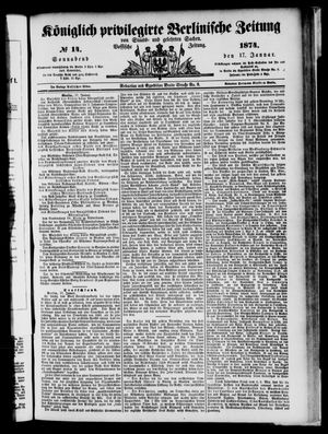 Königlich privilegirte Berlinische Zeitung von Staats- und gelehrten Sachen vom 17.01.1874