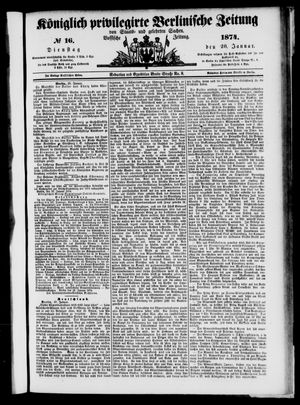 Königlich privilegirte Berlinische Zeitung von Staats- und gelehrten Sachen vom 20.01.1874