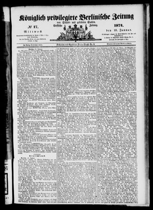 Königlich privilegirte Berlinische Zeitung von Staats- und gelehrten Sachen vom 21.01.1874