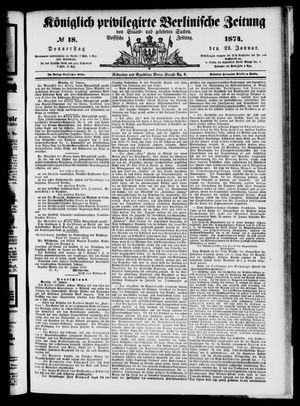 Königlich privilegirte Berlinische Zeitung von Staats- und gelehrten Sachen vom 22.01.1874