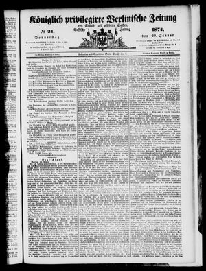 Königlich privilegirte Berlinische Zeitung von Staats- und gelehrten Sachen vom 29.01.1874