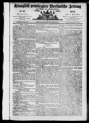 Königlich privilegirte Berlinische Zeitung von Staats- und gelehrten Sachen vom 01.02.1874