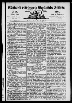 Königlich privilegirte Berlinische Zeitung von Staats- und gelehrten Sachen vom 03.02.1874