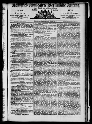 Königlich privilegirte Berlinische Zeitung von Staats- und gelehrten Sachen vom 20.02.1874