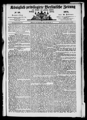 Königlich privilegirte Berlinische Zeitung von Staats- und gelehrten Sachen on Feb 26, 1874