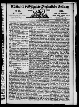 Königlich privilegirte Berlinische Zeitung von Staats- und gelehrten Sachen vom 28.02.1874