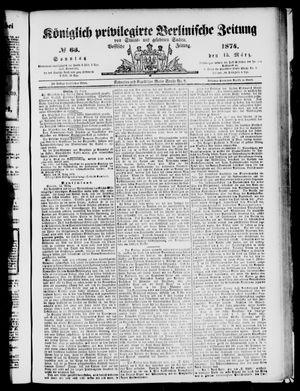 Königlich privilegirte Berlinische Zeitung von Staats- und gelehrten Sachen vom 15.03.1874