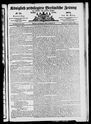 Königlich privilegirte Berlinische Zeitung von Staats- und gelehrten Sachen on Mar 26, 1874