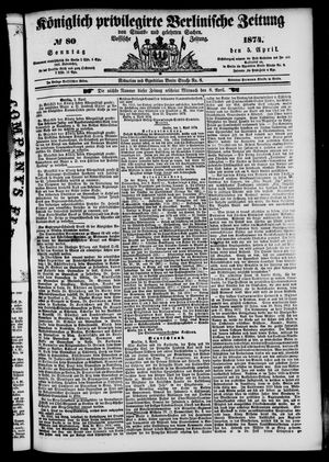 Königlich privilegirte Berlinische Zeitung von Staats- und gelehrten Sachen on Apr 5, 1874