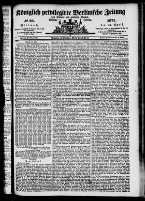 Königlich privilegirte Berlinische Zeitung von Staats- und gelehrten Sachen vom 22.04.1874
