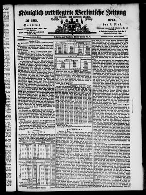Königlich privilegirte Berlinische Zeitung von Staats- und gelehrten Sachen vom 03.05.1874