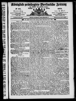 Königlich privilegirte Berlinische Zeitung von Staats- und gelehrten Sachen vom 14.05.1874