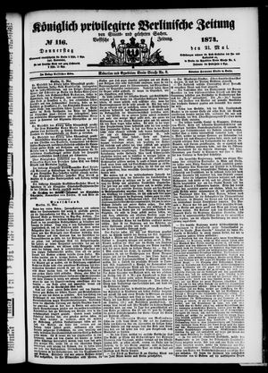 Königlich privilegirte Berlinische Zeitung von Staats- und gelehrten Sachen on May 21, 1874