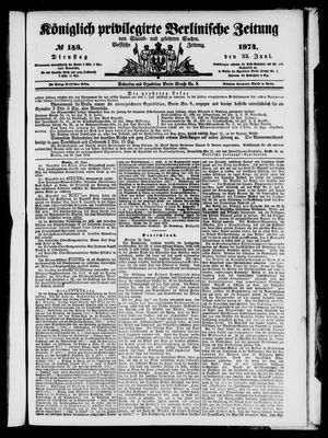 Königlich privilegirte Berlinische Zeitung von Staats- und gelehrten Sachen on Jun 23, 1874