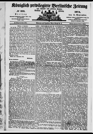 Königlich privilegirte Berlinische Zeitung von Staats- und gelehrten Sachen vom 11.09.1874