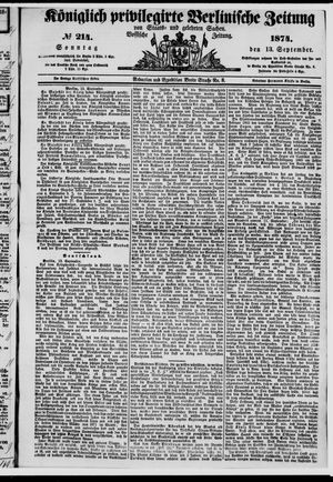 Königlich privilegirte Berlinische Zeitung von Staats- und gelehrten Sachen vom 13.09.1874