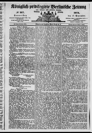 Königlich privilegirte Berlinische Zeitung von Staats- und gelehrten Sachen vom 17.09.1874