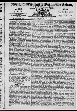 Königlich privilegirte Berlinische Zeitung von Staats- und gelehrten Sachen vom 18.09.1874