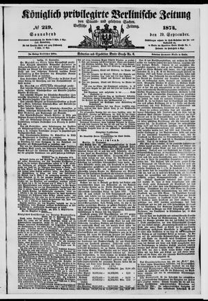 Königlich privilegirte Berlinische Zeitung von Staats- und gelehrten Sachen vom 19.09.1874