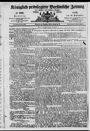 Königlich privilegirte Berlinische Zeitung von Staats- und gelehrten Sachen vom 20.09.1874