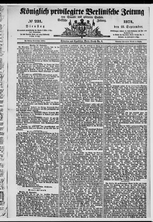 Königlich privilegirte Berlinische Zeitung von Staats- und gelehrten Sachen vom 22.09.1874