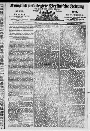 Königlich privilegirte Berlinische Zeitung von Staats- und gelehrten Sachen vom 27.09.1874