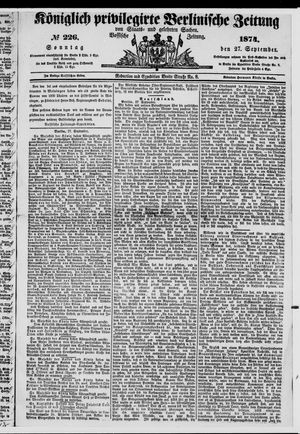 Königlich privilegirte Berlinische Zeitung von Staats- und gelehrten Sachen vom 27.09.1874