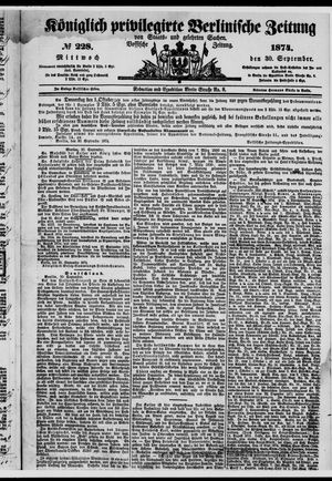Königlich privilegirte Berlinische Zeitung von Staats- und gelehrten Sachen vom 30.09.1874