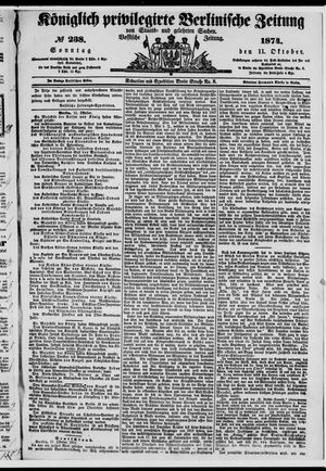Königlich privilegirte Berlinische Zeitung von Staats- und gelehrten Sachen vom 11.10.1874