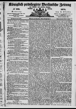 Königlich privilegirte Berlinische Zeitung von Staats- und gelehrten Sachen on Oct 11, 1874