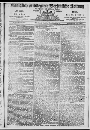 Königlich privilegirte Berlinische Zeitung von Staats- und gelehrten Sachen vom 13.10.1874