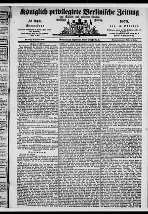Königlich privilegirte Berlinische Zeitung von Staats- und gelehrten Sachen vom 17.10.1874