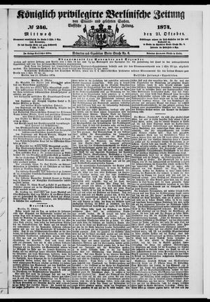 Königlich privilegirte Berlinische Zeitung von Staats- und gelehrten Sachen vom 21.10.1874