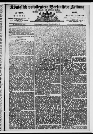 Königlich privilegirte Berlinische Zeitung von Staats- und gelehrten Sachen on Oct 23, 1874