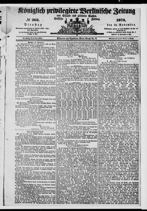 Königlich privilegirte Berlinische Zeitung von Staats- und gelehrten Sachen vom 10.11.1874