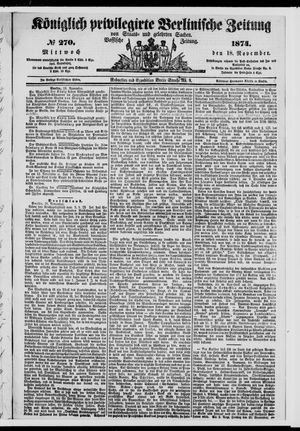 Königlich privilegirte Berlinische Zeitung von Staats- und gelehrten Sachen vom 18.11.1874