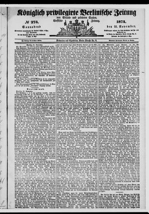 Königlich privilegirte Berlinische Zeitung von Staats- und gelehrten Sachen vom 21.11.1874