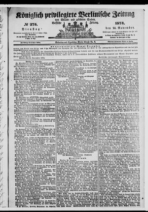Königlich privilegirte Berlinische Zeitung von Staats- und gelehrten Sachen vom 24.11.1874