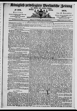 Königlich privilegirte Berlinische Zeitung von Staats- und gelehrten Sachen vom 27.11.1874