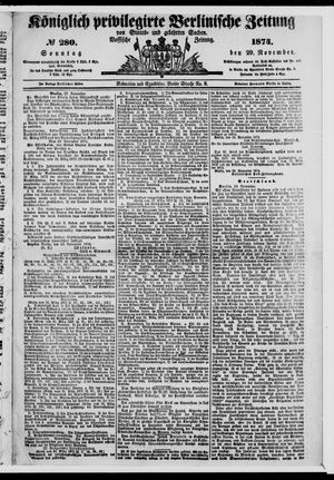 Königlich privilegirte Berlinische Zeitung von Staats- und gelehrten Sachen vom 29.11.1874