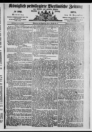 Königlich privilegirte Berlinische Zeitung von Staats- und gelehrten Sachen vom 13.12.1874