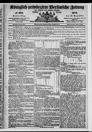 Königlich privilegirte Berlinische Zeitung von Staats- und gelehrten Sachen vom 31.12.1874