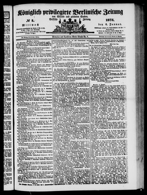 Königlich privilegirte Berlinische Zeitung von Staats- und gelehrten Sachen vom 06.01.1875