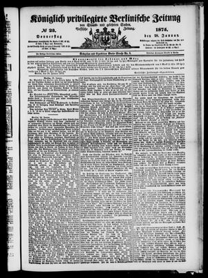 Königlich privilegirte Berlinische Zeitung von Staats- und gelehrten Sachen on Jan 28, 1875