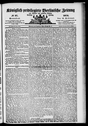 Königlich privilegirte Berlinische Zeitung von Staats- und gelehrten Sachen on Feb 13, 1875