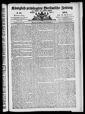 Königlich privilegirte Berlinische Zeitung von Staats- und gelehrten Sachen vom 25.02.1875