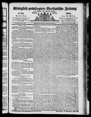 Königlich privilegirte Berlinische Zeitung von Staats- und gelehrten Sachen vom 18.03.1875